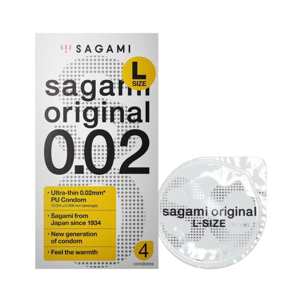 SAGAMI ORIGINAL 0.02 L-SIZE EXTRA THIN PU CONDOMS 4 PK