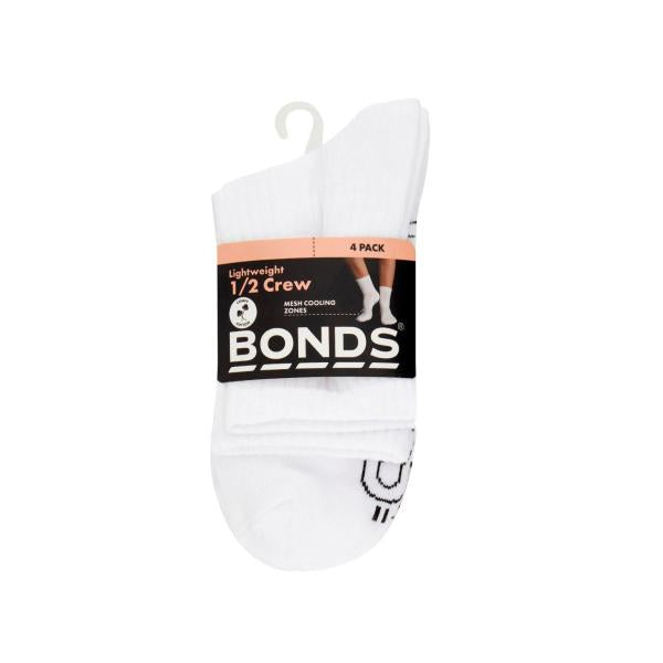 BONDS WOMENS HALF CREW (3+) SOCKS 4PK