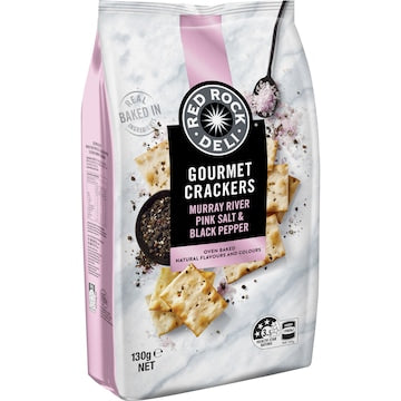 Red Rock Deli Gourmet Crackers Murray River Pink Salt & Black Pepper 130g