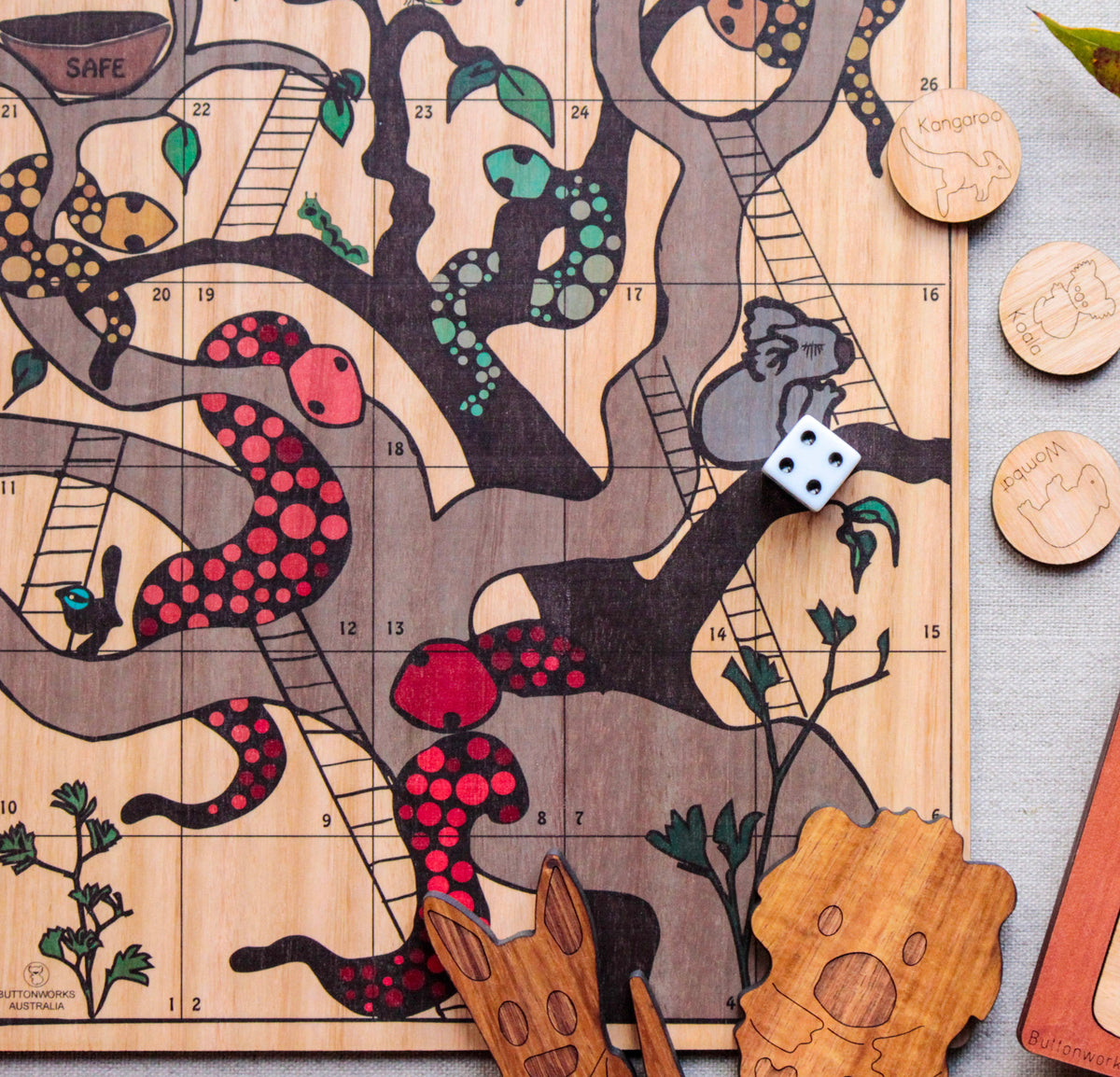 Australian Snakes & Ladders Timber Board Games by Buttonworks Cognitive Developmental Toys Early Maths Australian Theme3yrs+