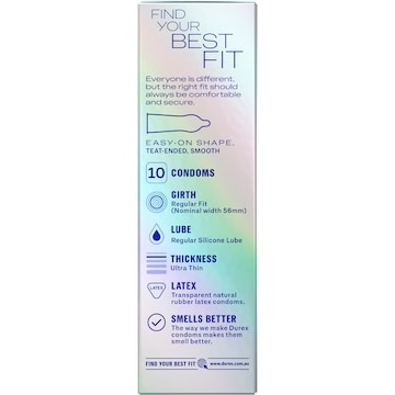 Durex Invisible Ultra Thin Regular Fit Condoms 10 pack