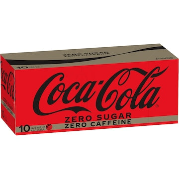 Coca-Cola Caffeine Free Zero Sugar Soft Drink Cans 375mL x 10 pack