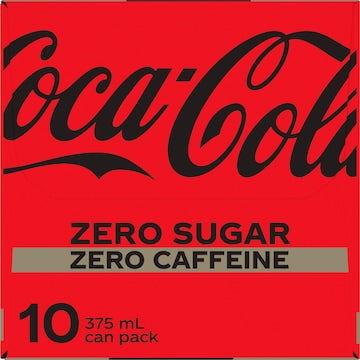 Coca-Cola Caffeine Free Zero Sugar Soft Drink Multipack Cans 375mL x 10 pack