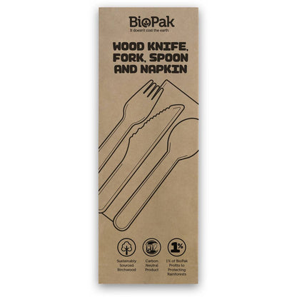 BioPak Wooden Cutlery With Napkin Set