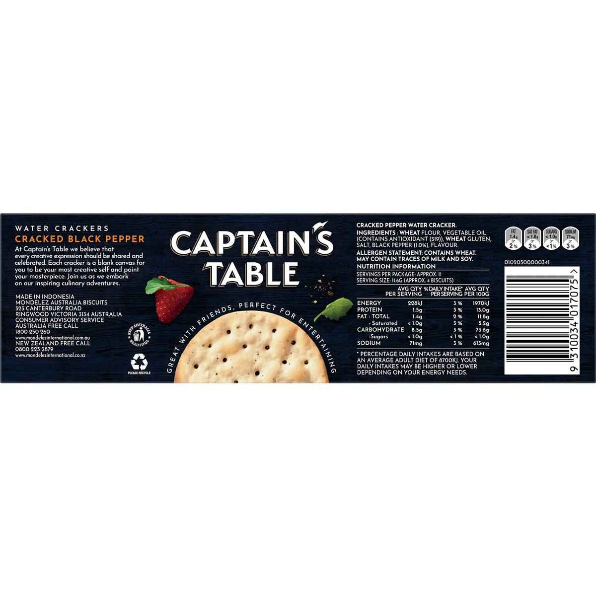 Captain's Table Cracked Black Pepper Water Crackers 125g