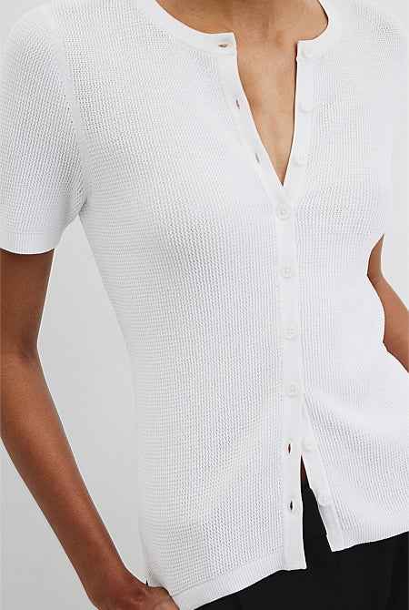 Waffle Short Sleeve Button Knit