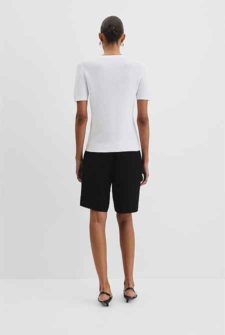 Waffle Short Sleeve Button Knit