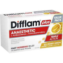 Difflam Plus Anaesthetic Sore Throat Lozenges Honey & Lemon 32 pack