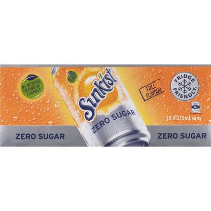 Sunkist Zero Sugar Orange Soft Drink Cans Multipack 375ml x 10 Pack