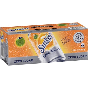 Sunkist Zero Sugar Orange Soft Drink Cans 375mL x 10 pack