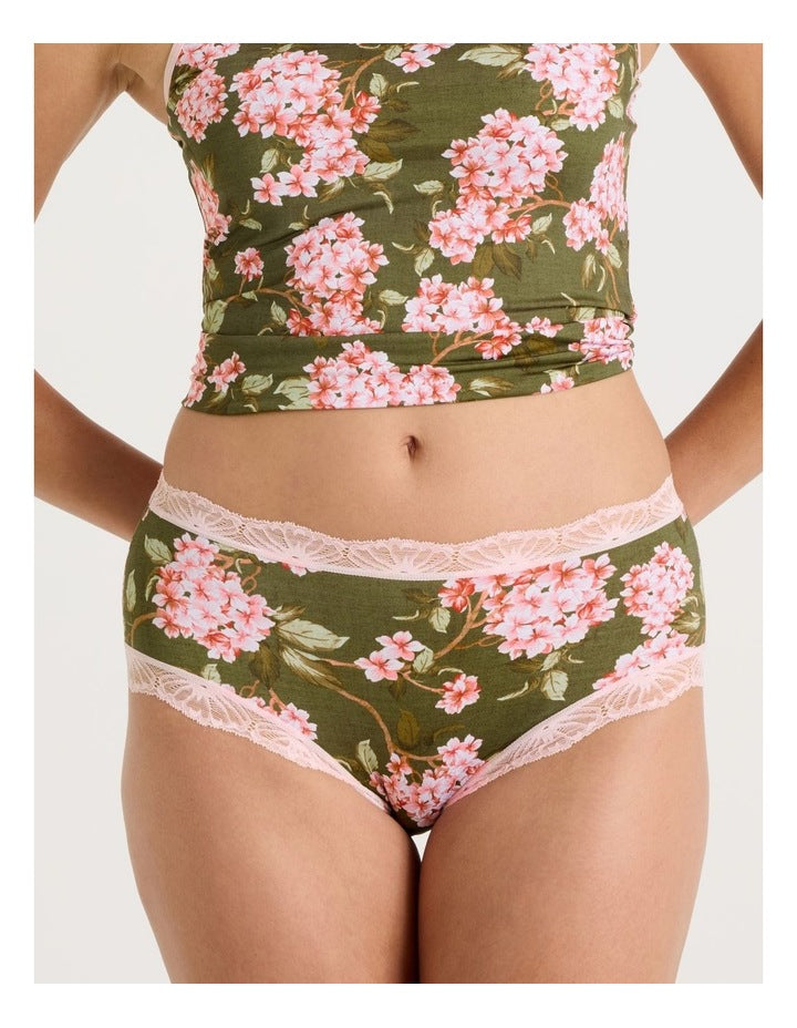 Lace Full Brief in Green Pink Hydrangea Print