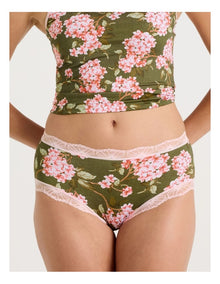 Lace Full Brief in Green Pink Hydrangea Print