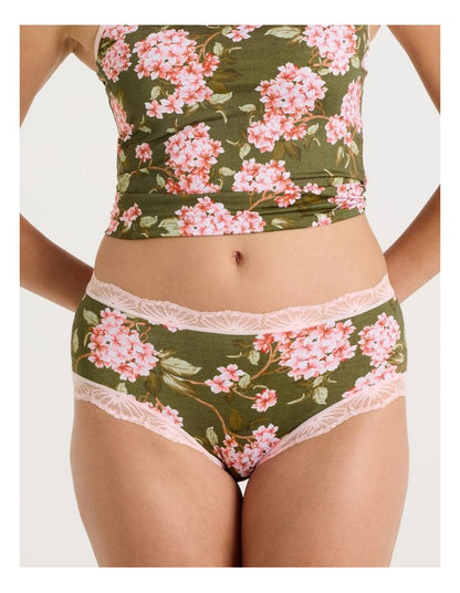 Lace Full Brief in Green Pink Hydrangea Print