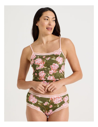Lace Full Brief in Green Pink Hydrangea Print