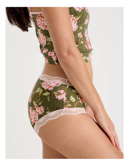 Lace Full Brief in Green Pink Hydrangea Print
