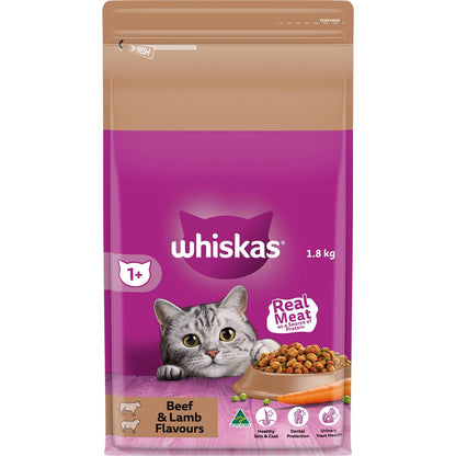 Whiskas Adult 1+ Years Dry Cat Food Beef & Lamb Flavours 1.8kg