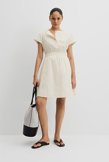 Australian Cotton Shirred Waist Mini Dress