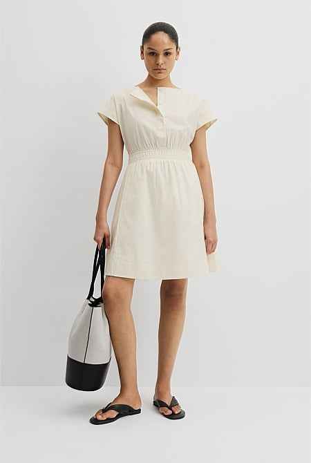 Australian Cotton Shirred Waist Mini Dress