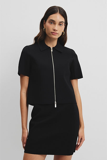 Short Sleeve Compact Zip Knit