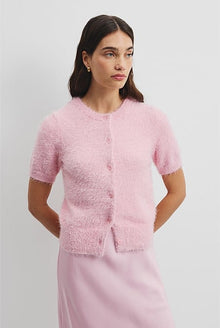 Button Fluffy Knit T-Shirt
