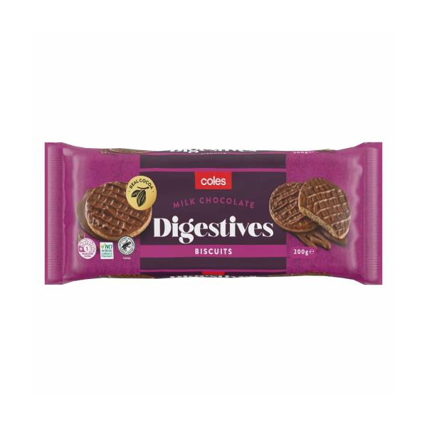 COLES MILK CHOCOLATE DIGESTIVE BISCUIT 200G