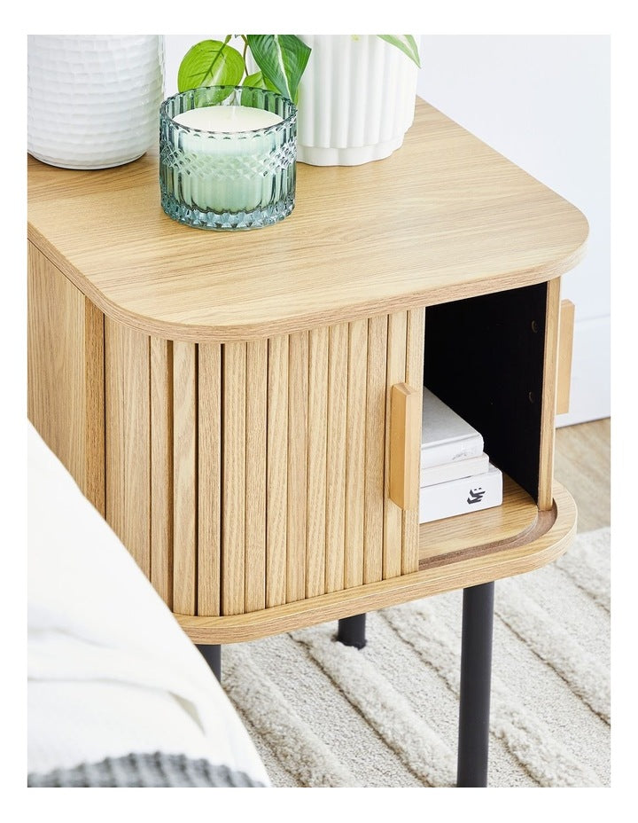 Haven Sliding Door Bedside Table 40cm in Natural