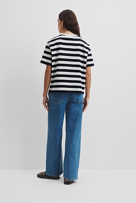 Australian Cotton Stripe CR Logo T-Shirt
