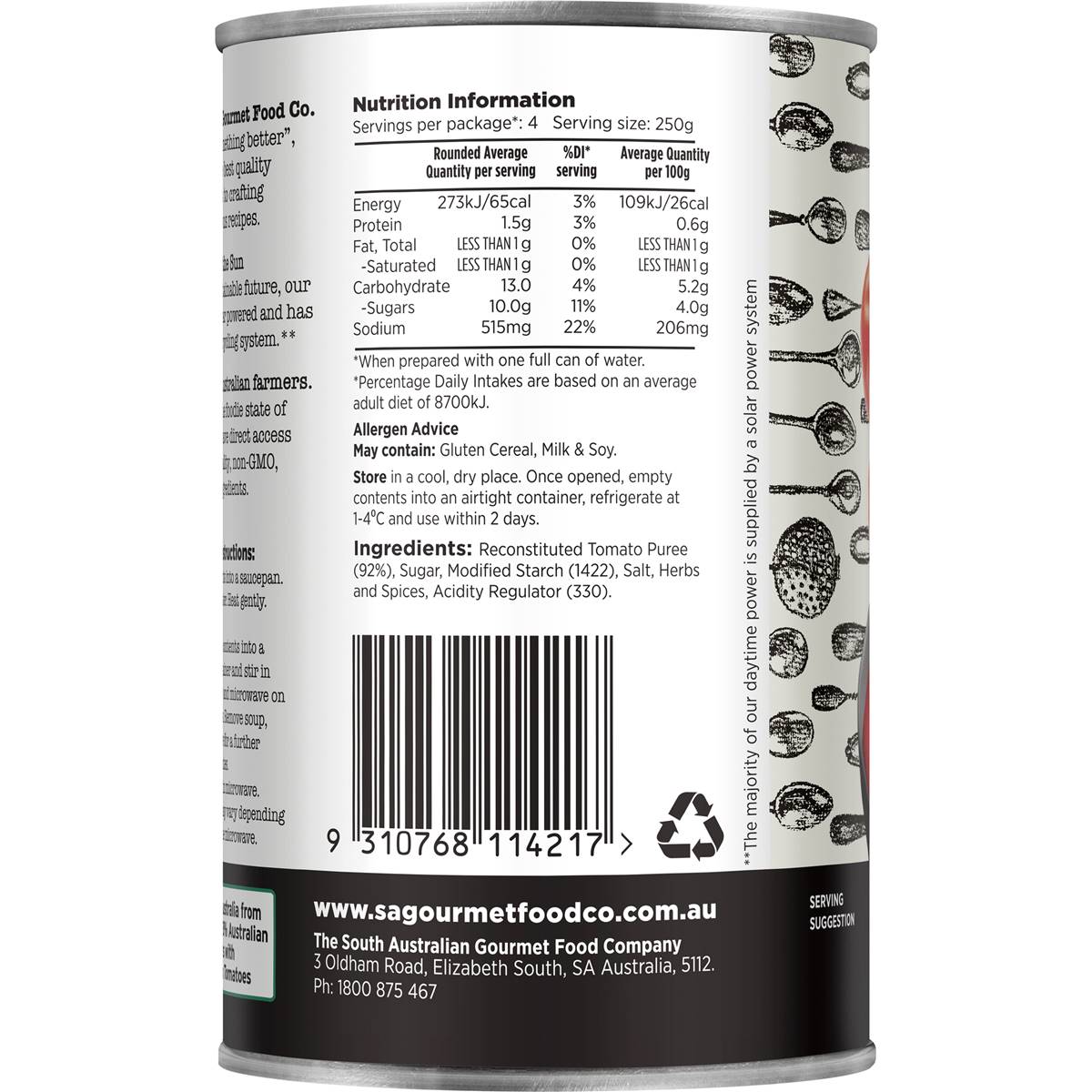 South Australian Gourmet Food Company Company Condensed Tomato Soup 500g