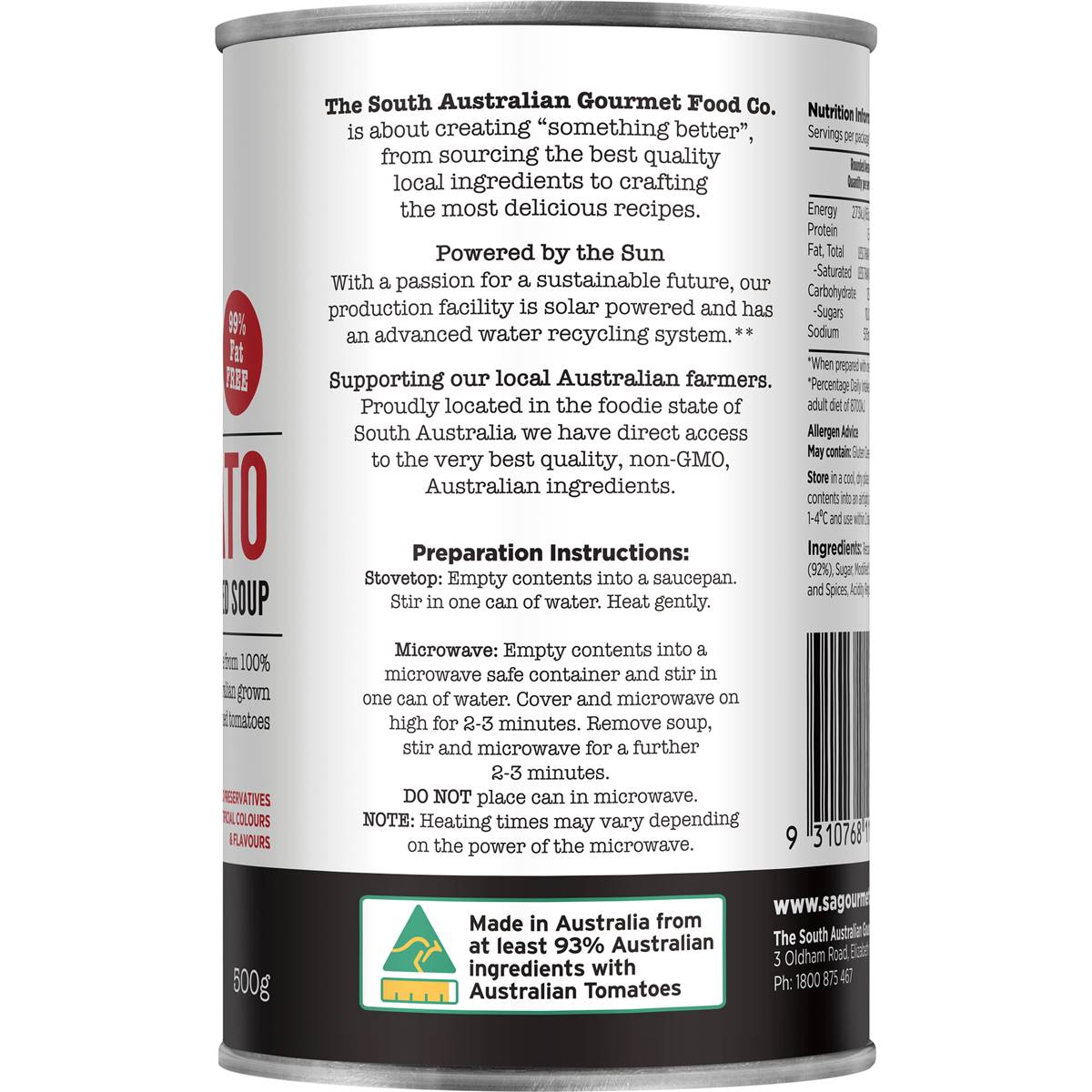 South Australian Gourmet Food Company Company Condensed Tomato Soup 500g