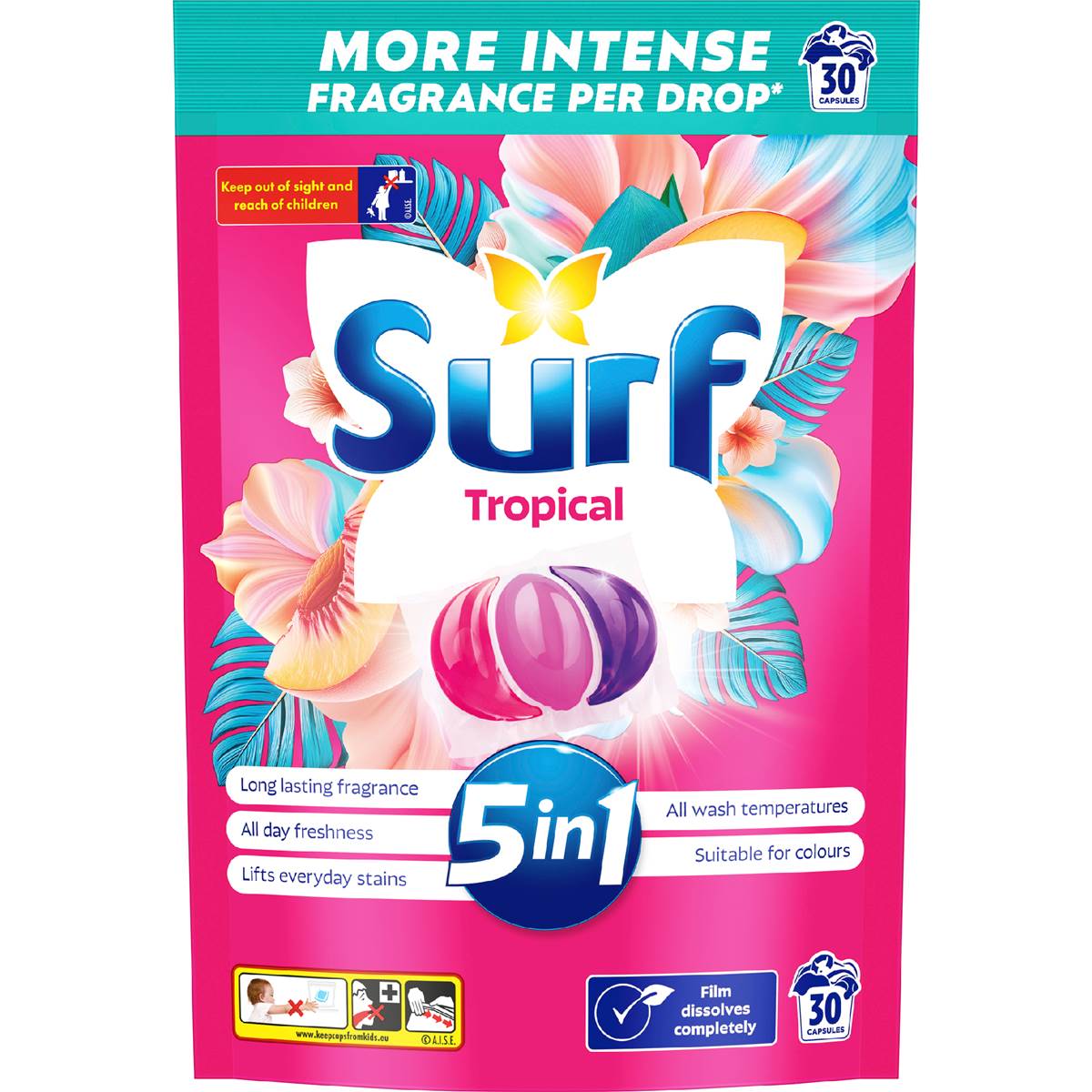 Surf Laundry Detergent Capsules Tropical 30 Washes 30 Pack