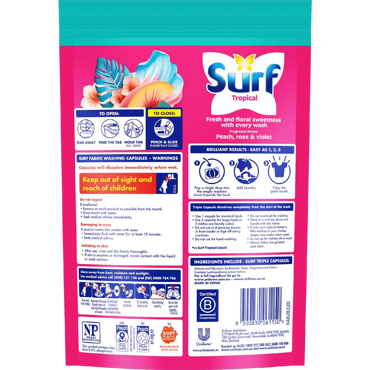 Surf Laundry Detergent Capsules Tropical 30 Washes 30 Pack