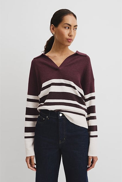 Organically Grown Cotton Linen Blend Long Sleeve Stripe Knit