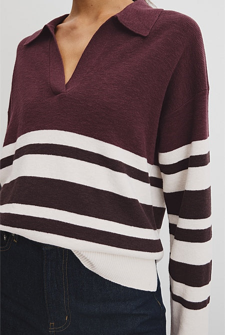 Organically Grown Cotton Linen Blend Long Sleeve Stripe Knit