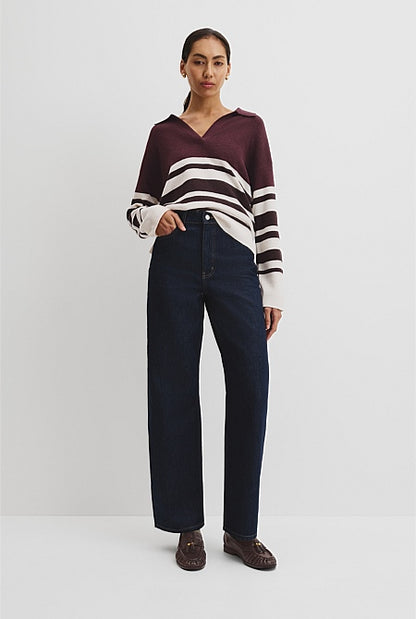 Organically Grown Cotton Linen Blend Long Sleeve Stripe Knit