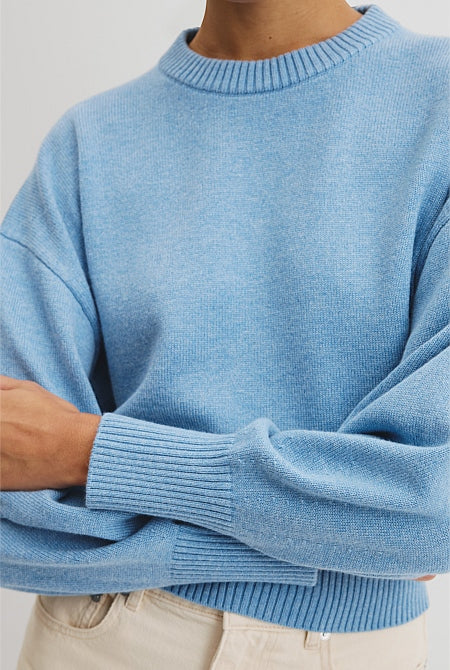 Organically Grown Cotton Blend Crop Crew Neck Knit