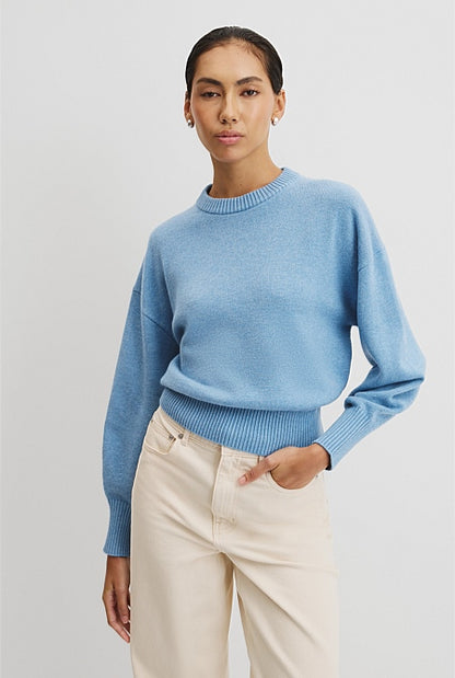 Organically Grown Cotton Blend Crop Crew Neck Knit