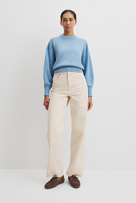 Organically Grown Cotton Blend Crop Crew Neck Knit