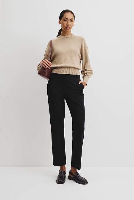 Organically Grown Cotton Blend Crop Crew Neck Knit