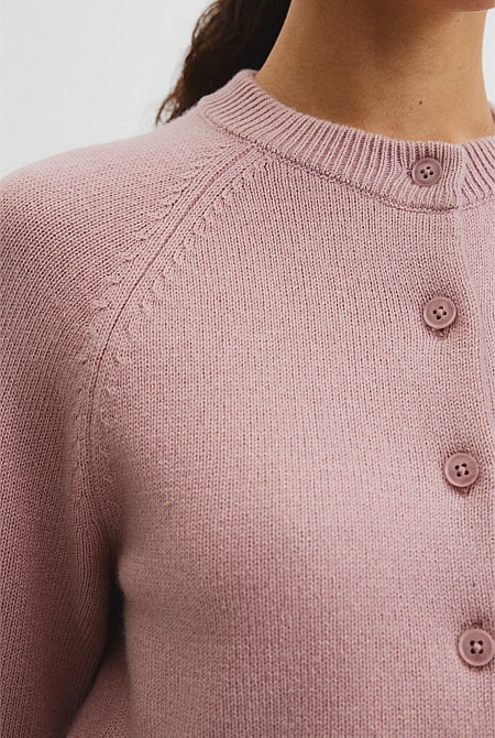 Cotton Cashmere Crew Neck Cardigan