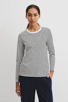 Australian Good Earth Cotton Stripe Textured Slub Long Sleeve T-Shirt