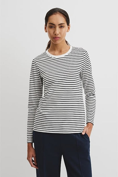 Australian Good Earth Cotton Stripe Textured Slub Long Sleeve T-Shirt