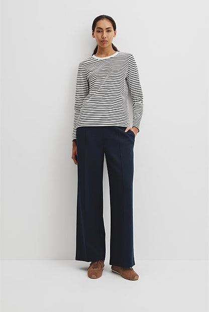 Australian Good Earth Cotton Stripe Textured Slub Long Sleeve T-Shirt