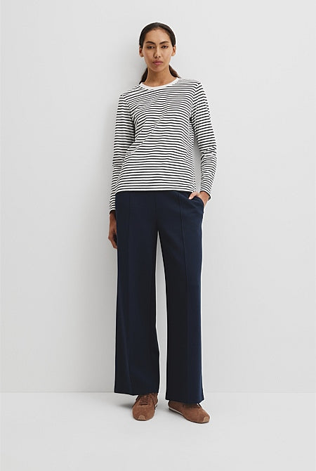 Australian Good Earth Cotton Stripe Textured Slub Long Sleeve T-Shirt