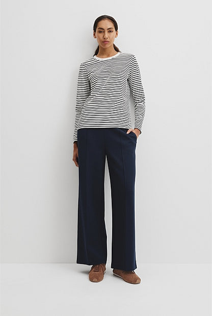 Australian Good Earth Cotton Stripe Textured Slub Long Sleeve T-Shirt