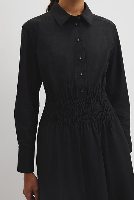 Australian Cotton Shirred Waist Shirt Dress