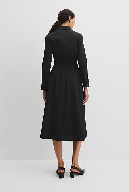Australian Cotton Shirred Waist Shirt Dress