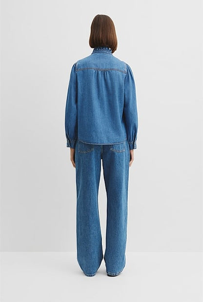Denim Long Sleeve Ruffle SH