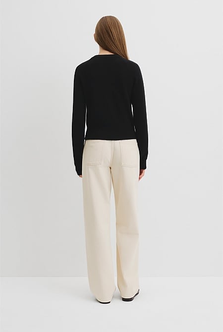 Cotton Cashmere Crew Neck Cardigan