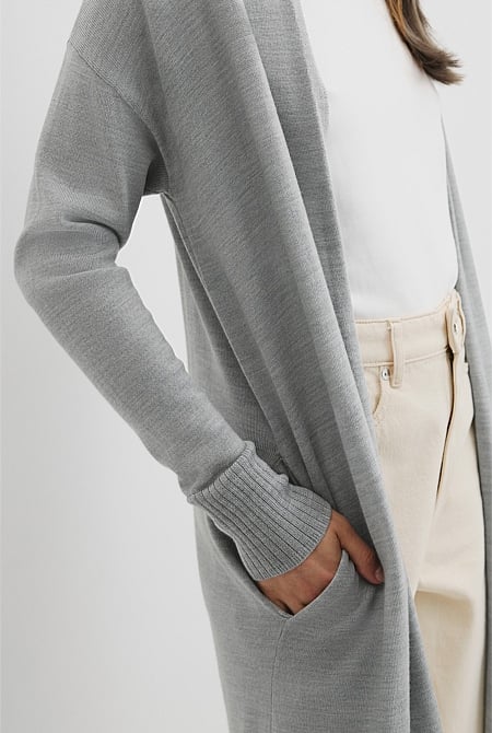 Lightweight Merino Wool Longline Cardigan