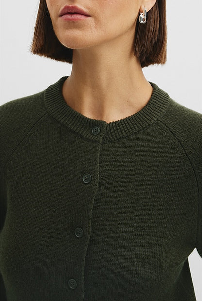 Cotton Cashmere Crew Neck Cardigan
